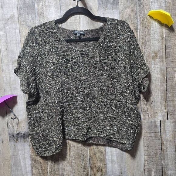 Eileen Fisher Bronze Sparkle Scoopneck Dolman Sleeve Box Top  Linen Blend - Picture 2 of 5